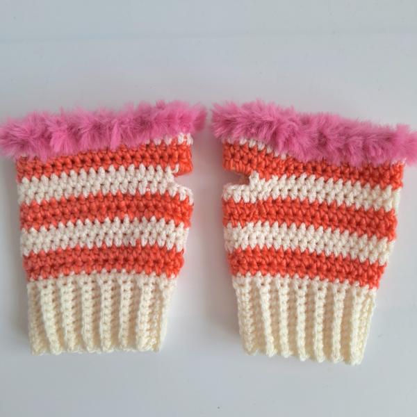 Gehaakte handschoenen - gehaakte vingerloze handschoenen | Crème, koraaloranje en Barbie roze