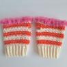Thumbnail for Gehaakte handschoenen - gehaakte vingerloze handschoenen | Crème, koraaloranje en Barbie roze