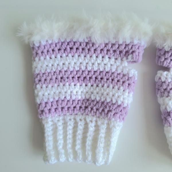 Gehaakte handschoenen - gehaakte vingerloze handschoenen | Wit en lila