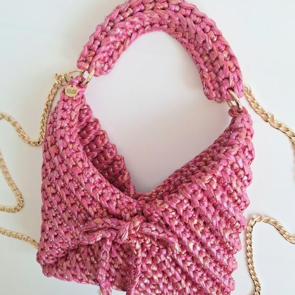 Gehaakte crossbody tas | Roze iriserend