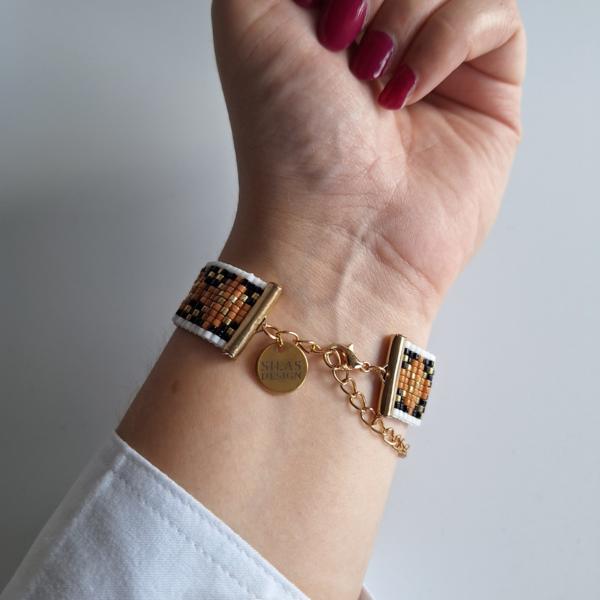 Geweven kralen armband 'Bruin argyle'