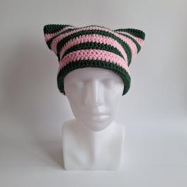 Gehaakte muts | Lichtroze en donkergroen