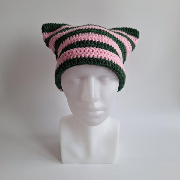 Gehaakte muts | Lichtroze en donkergroen