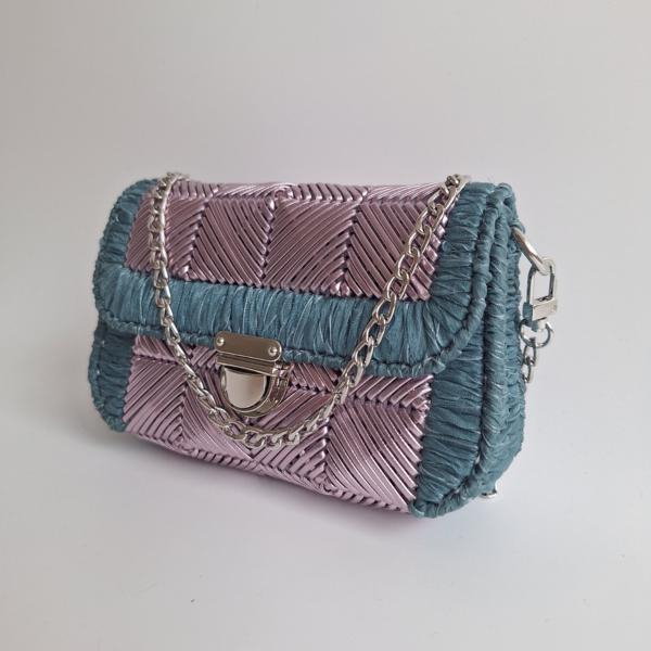 Geweven crossbody tas | Metallic paars en denimblauw