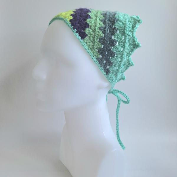 Gehaakte bandana | Limegroen, donkerpaars, eucalyptus, grijsblauw en mintgroen