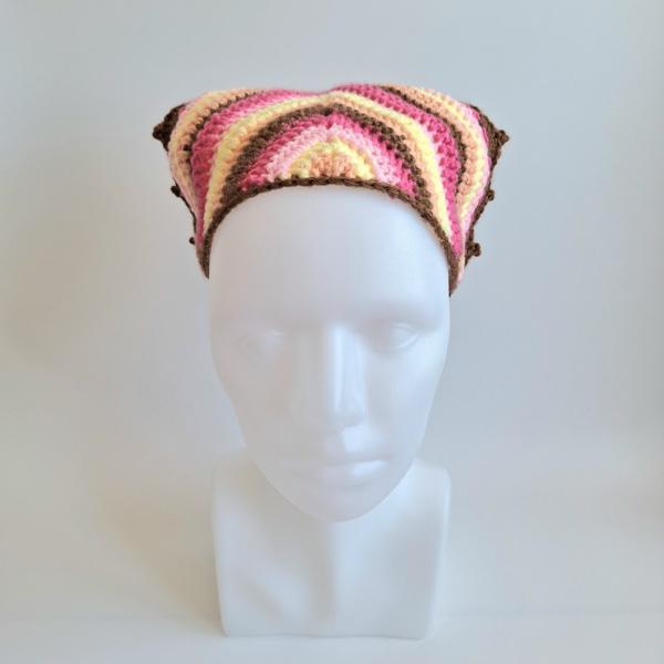 Gehaakte bandana | Perzikoranje, pastel geel, lichtroze, knalroze en lichtbruin