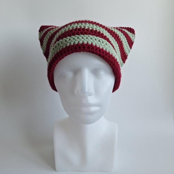 Gehaakte muts | Wijnrood en sagegroen