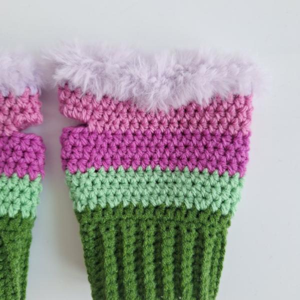Gehaakte handschoenen - gehaakte vingerloze handschoenen | Groen, mintgroen, lavendel, Barbie roze en lila