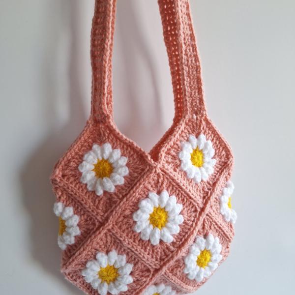 Gehaakte tas | Roze madeliefjes