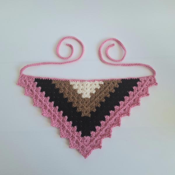 Gehaakte bandana | Crème, lichtbruin, zwart en roze