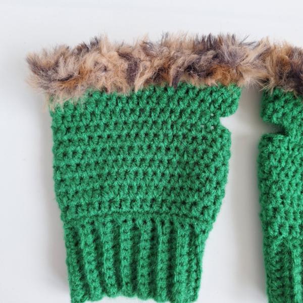 Gehaakte handschoenen - gehaakte vingerloze handschoenen | Groen en bruin gemêleerd