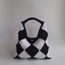 Gehaakte checker handtas 'Zwart en wit'