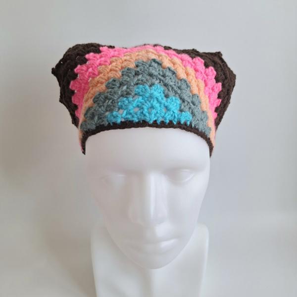 Gehaakte bandana | Turquoise, denimblauw, perzikoranje, neon roze en donkerbruin