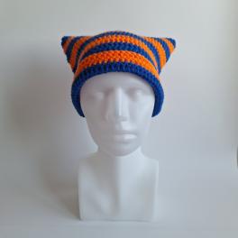 Gehaakte muts | Kobaltblauw en oranje
