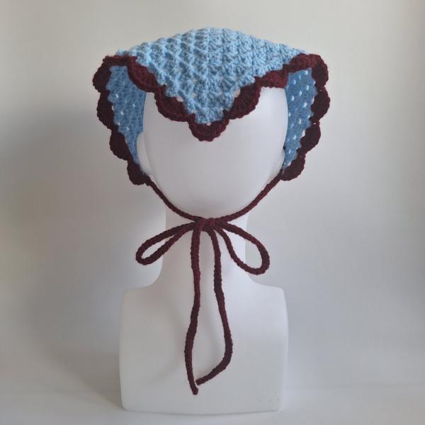 Gehaakte bandana | Lichtblauw en wijnrood