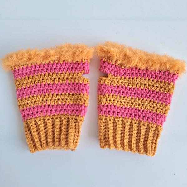 Gehaakte handschoenen - gehaakte vingerloze handschoenen | Oranje en roze