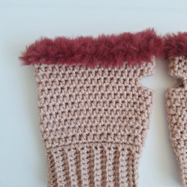 Gehaakte handschoenen - gehaakte vingerloze handschoenen | Oudroze en wijnrood