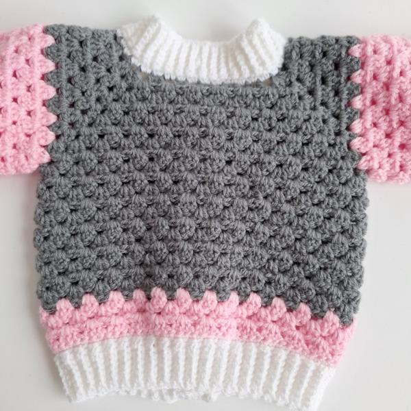 Gehaakt baby vestje | Roze, grijs en wit
