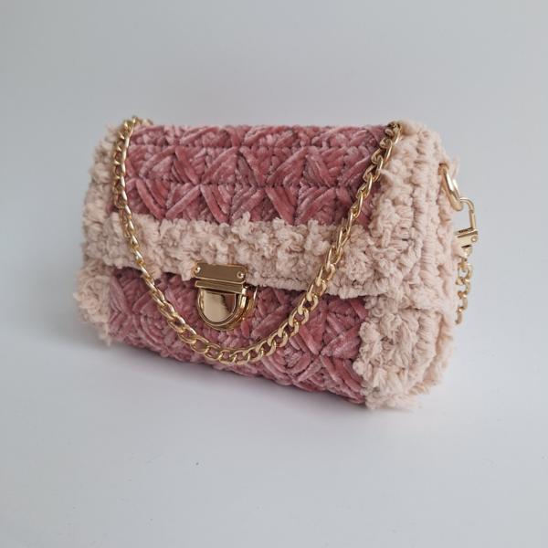 Geweven crossbody tas | Mauve en beige