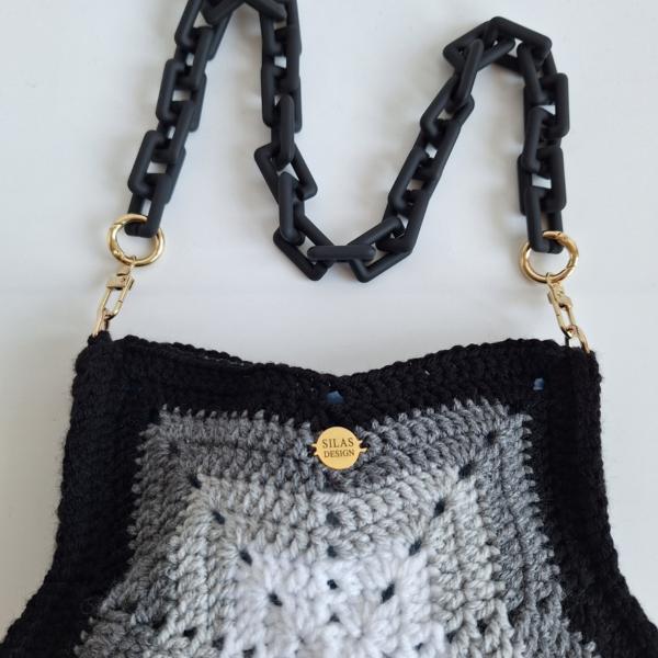 Gehaakte ster tas | Zwart, donkergrijs, lichtgrijs en wit