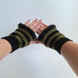 Gehaakte handschoenen - gehaakte vingerloze handschoenen | Zwart en donkergroen