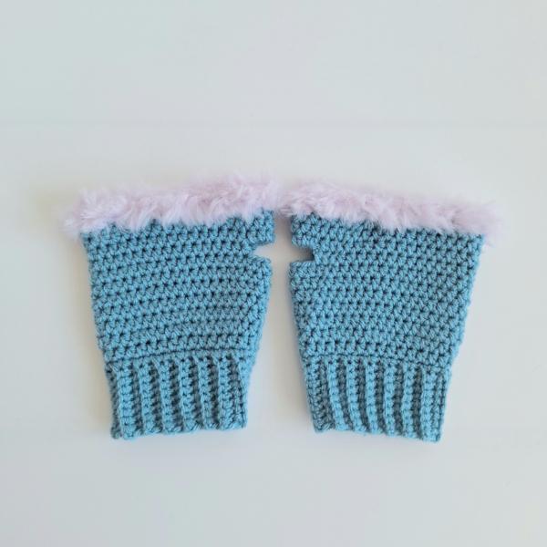 Gehaakte handschoenen - gehaakte vingerloze handschoenen | Denimblauw en lila