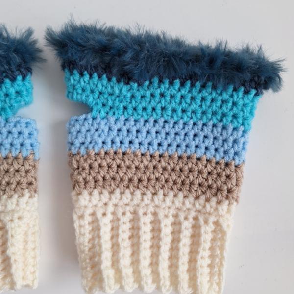Gehaakte handschoenen - gehaakte vingerloze handschoenen | Crème, beige, lichtblauw, turquoise en denimblauw