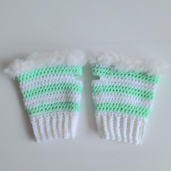 Gehaakte handschoenen - gehaakte vingerloze handschoenen | Wit en mintgroen