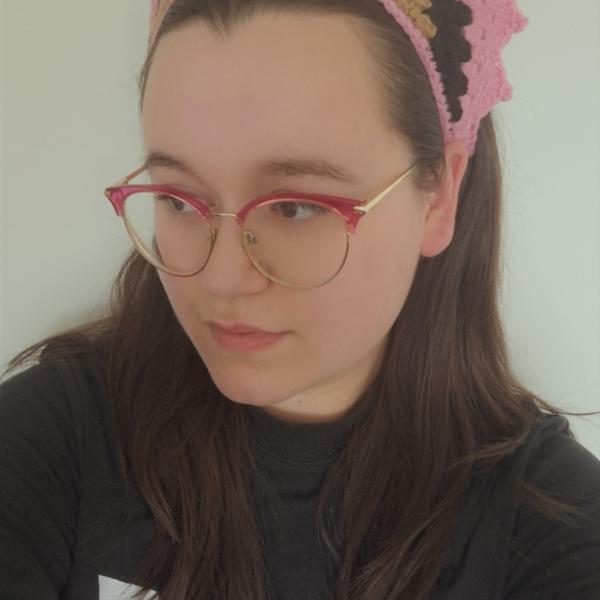 Gehaakte bandana | Crème, lichtbruin, zwart en roze