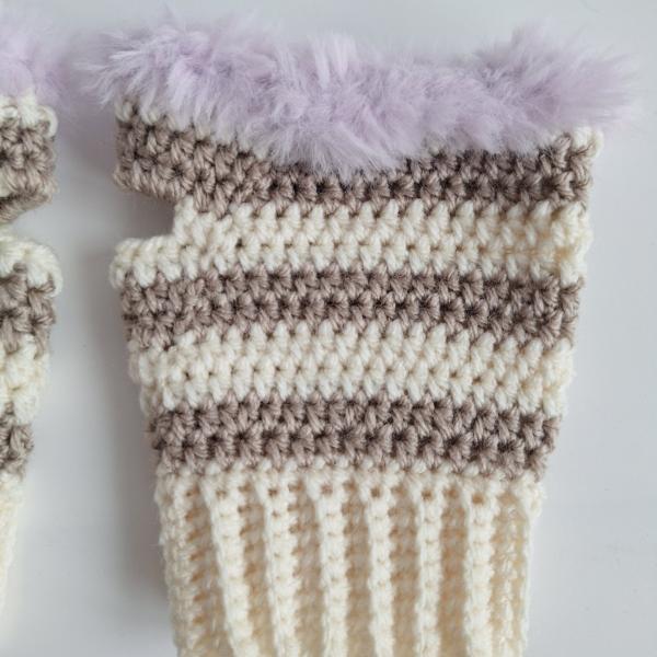 Gehaakte handschoenen - gehaakte vingerloze handschoenen | Crème, beige en lila