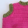 Thumbnail for Gehaakt baby vestje | Fuchsia en donkergroen met gele, wijnrode en knalrode bloemen