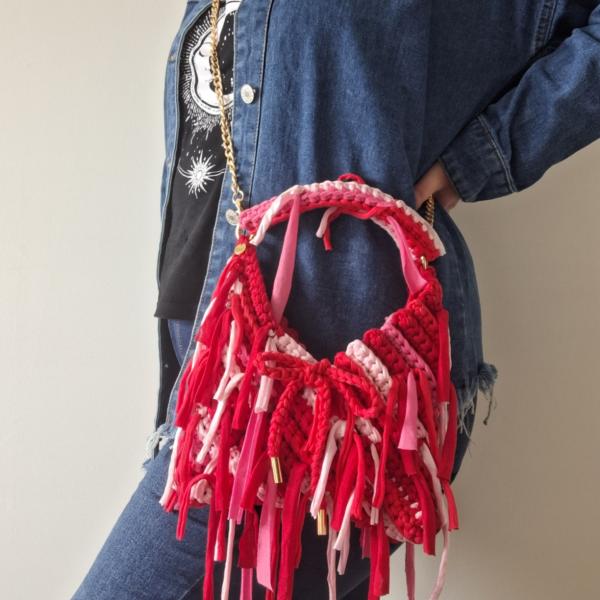 Gehaakte crossbody tas | Rood en roze