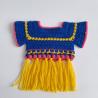 Thumbnail for Gehaakt baby vestje | Blauw, roze en geel met gele franjes