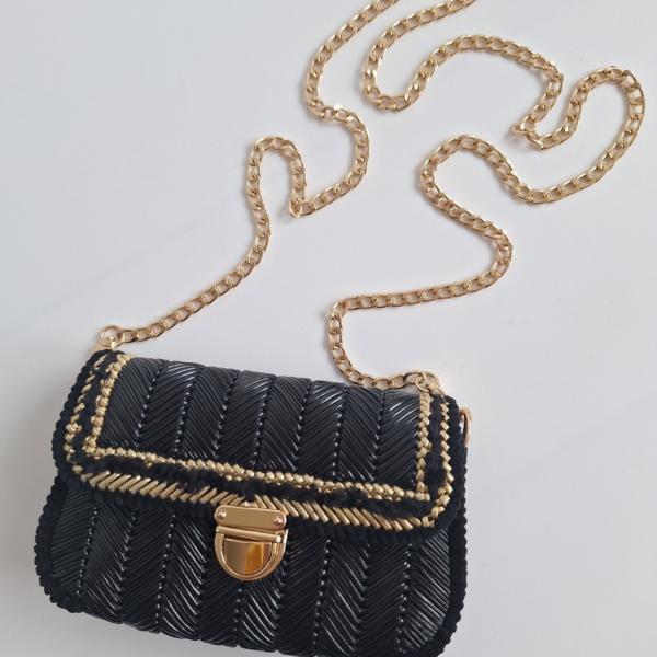 Geweven crossbody tas | Zwart en goud