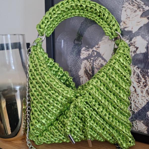 Gehaakte crossbody tas | Metallic groen