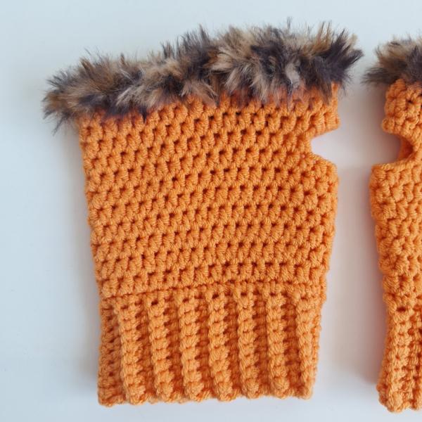 Gehaakte handschoenen - gehaakte vingerloze handschoenen | Oranje en bruin