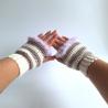 Thumbnail for Gehaakte handschoenen - gehaakte vingerloze handschoenen | Crème, beige en lila