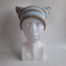 Gehaakte muts | Beige en lichtblauw