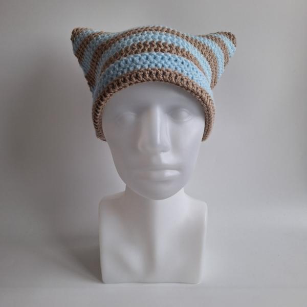Gehaakte muts | Beige en lichtblauw