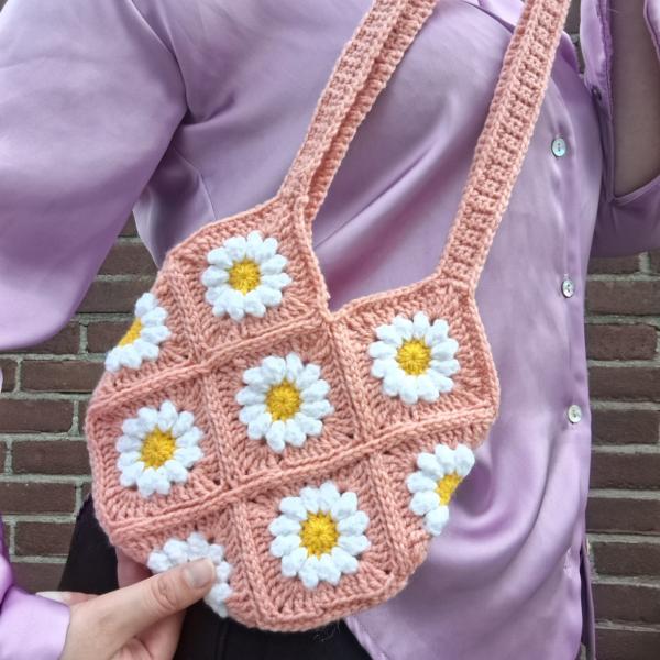 Gehaakte tas | Roze madeliefjes
