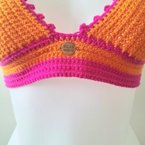 Gehaakt topje | Oranje en knalroze