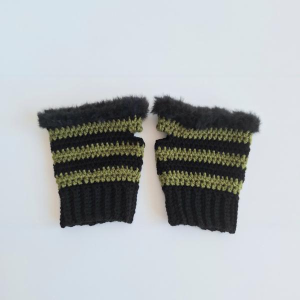 Gehaakte handschoenen - gehaakte vingerloze handschoenen | Zwart en donkergroen