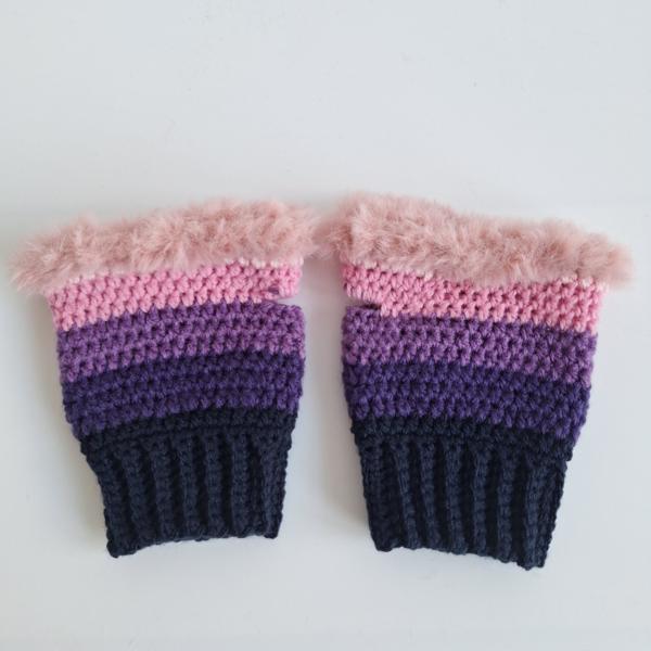 Gehaakte handschoenen - gehaakte vingerloze handschoenen | Donkerblauw, paars en lichtroze