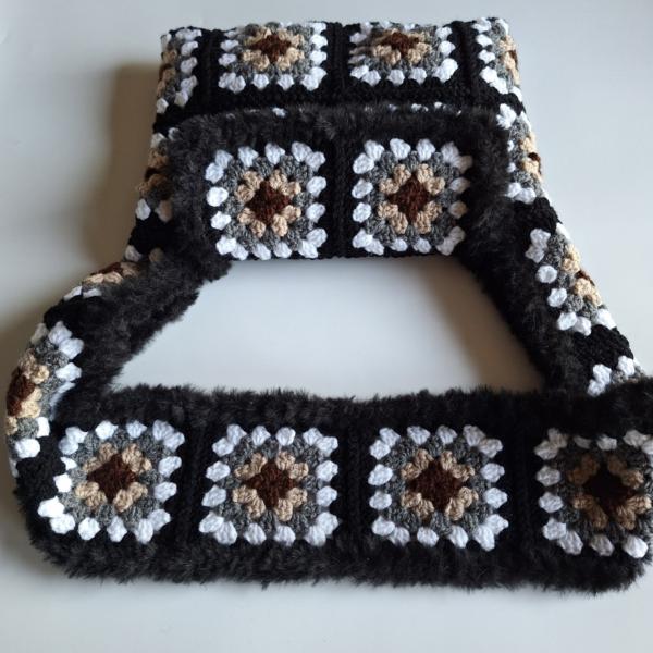 Gehaakte tas | Bruin, beige, grijs wit en zwart imitatiebont