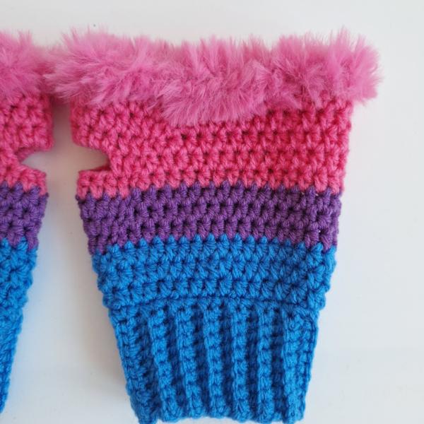 Gehaakte handschoenen - gehaakte vingerloze handschoenen | Biseksuele Pride vlag