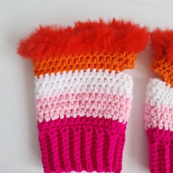 Gehaakte handschoenen - gehaakte vingerloze handschoenen | Lesbische Pride vlag