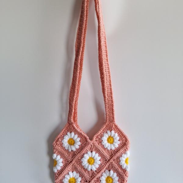 Gehaakte tas | Roze madeliefjes