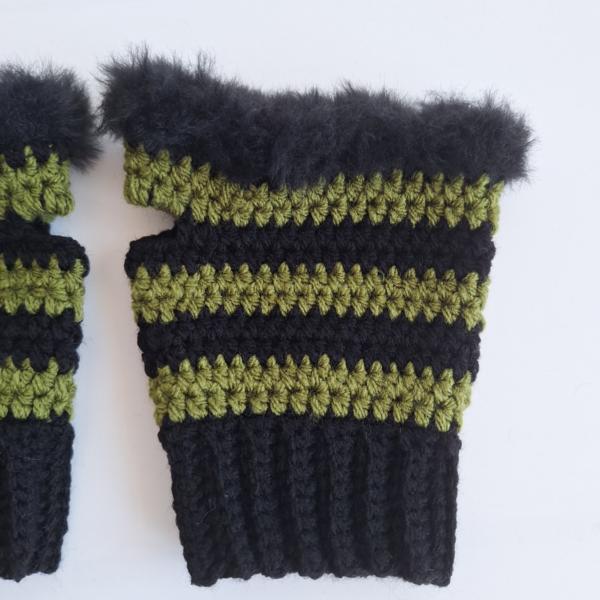 Gehaakte handschoenen - gehaakte vingerloze handschoenen | Zwart en donkergroen