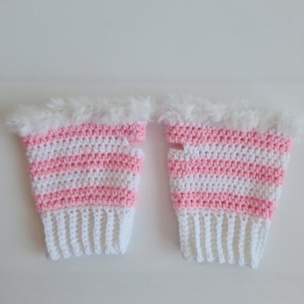 Gehaakte handschoenen - gehaakte vingerloze handschoenen | Wit en lichtroze