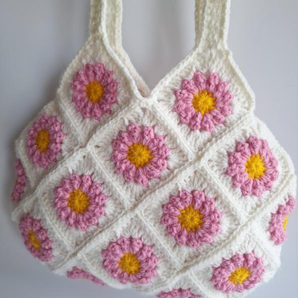 Gehaakte tas | Wit madeliefjes